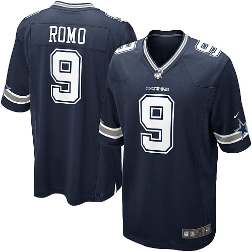 Men's Game Tony Romo Nike Jersey Navy Blue Home - #9 NFL Dallas Cowboys